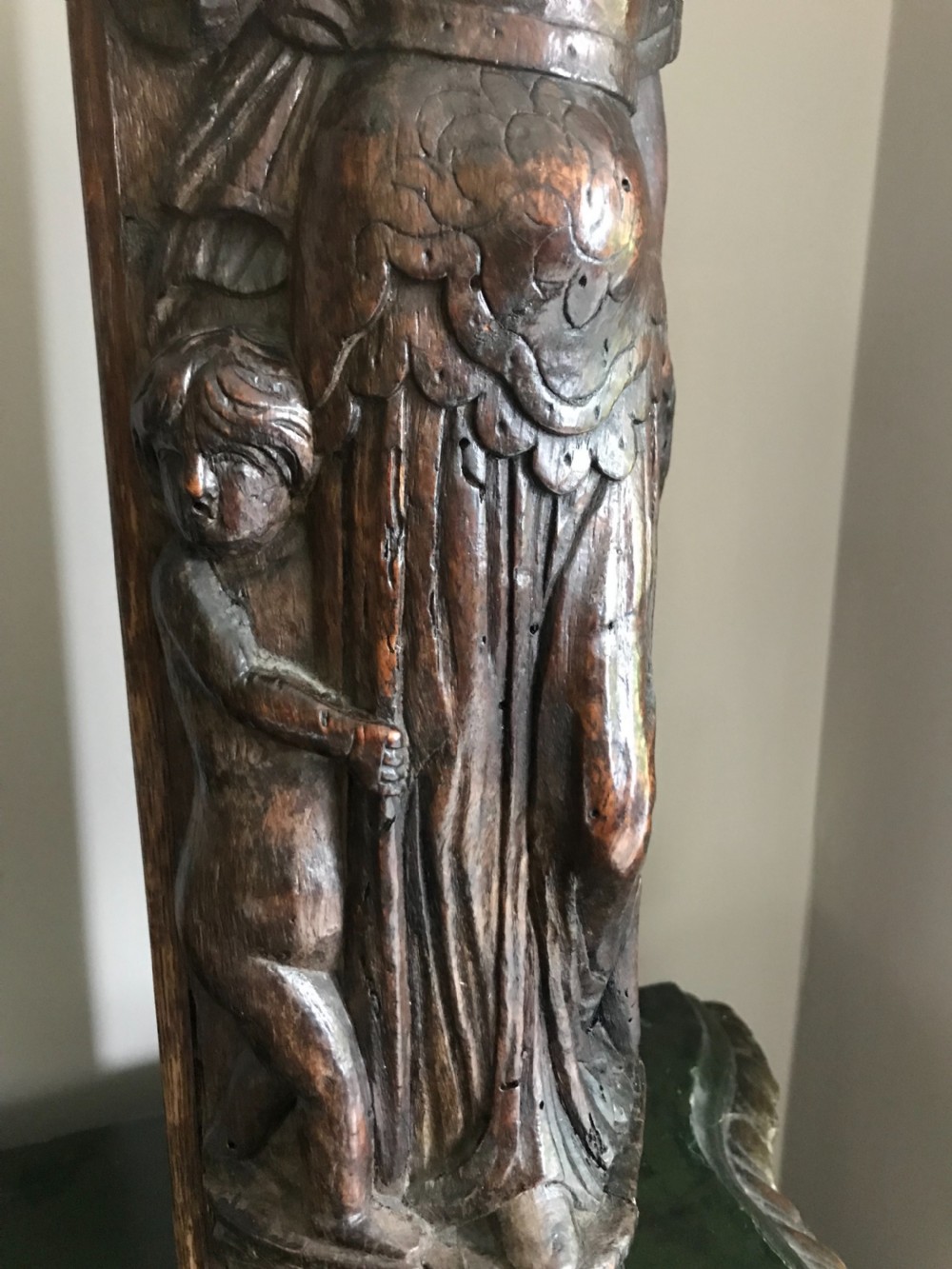 17th Century Carved Oak Panel Cardinal Virtue 'Charity' View IV