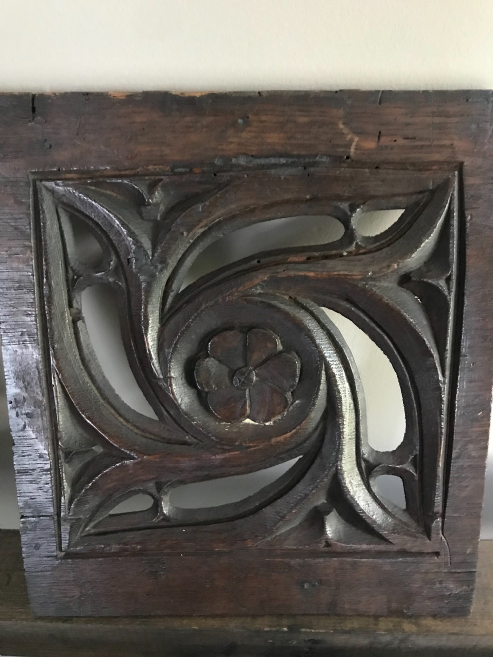16th Century Carved Oak Gothic Tracery Panel from a Aumbry