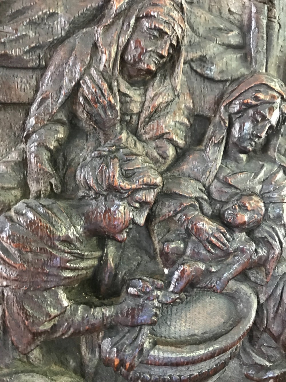 16th Century Carved Oak Gothic Panel of the Nativity Virgin Mary View II