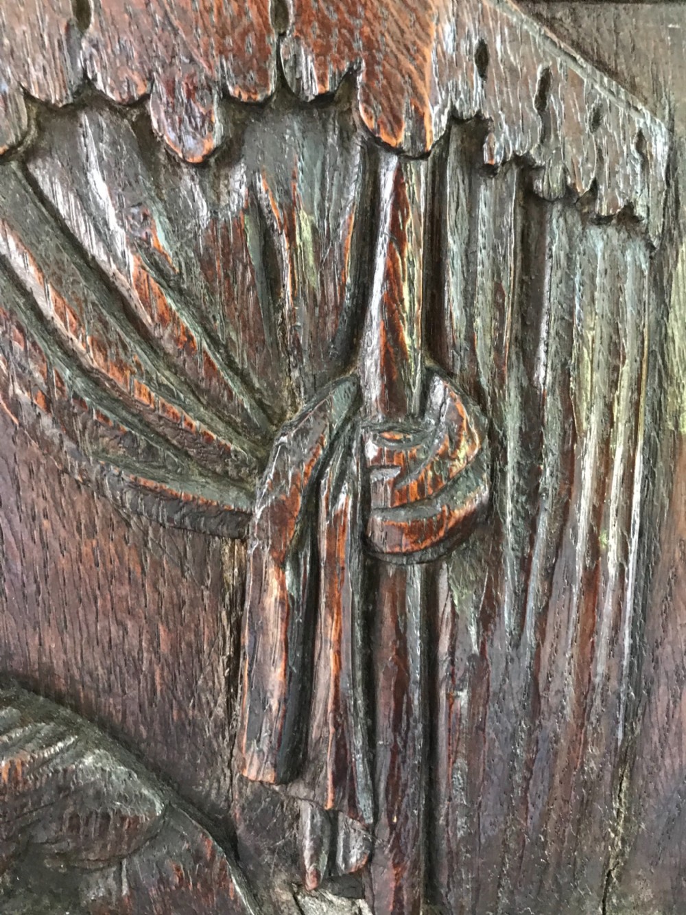 16th Century Carved Oak Gothic Panel of the Nativity Virgin Mary View III