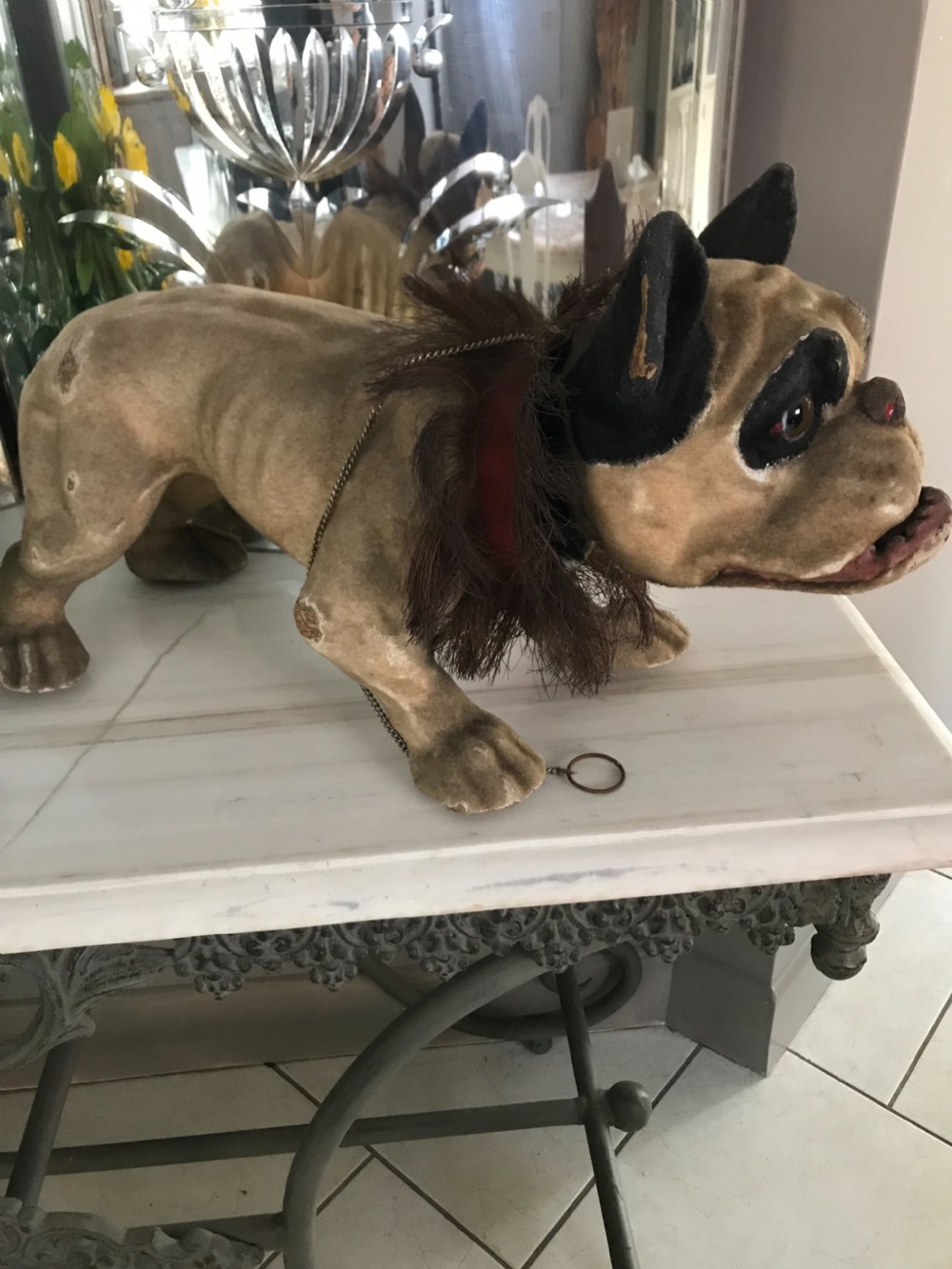 Antique Papier Mâché French Bulldog Growler