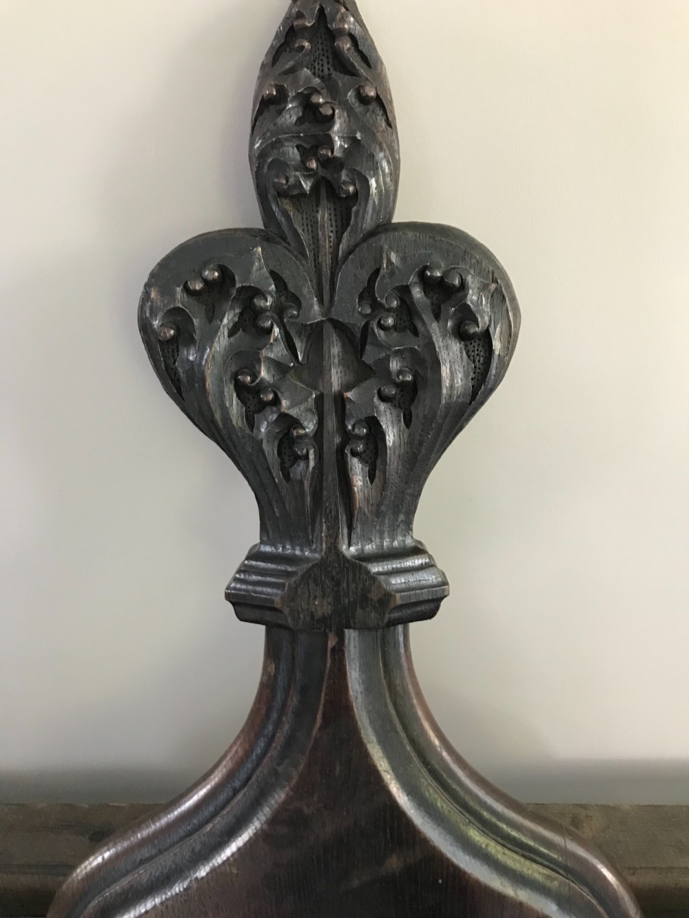19th Century Carved Oak Gothic Church Poppy Pew End
