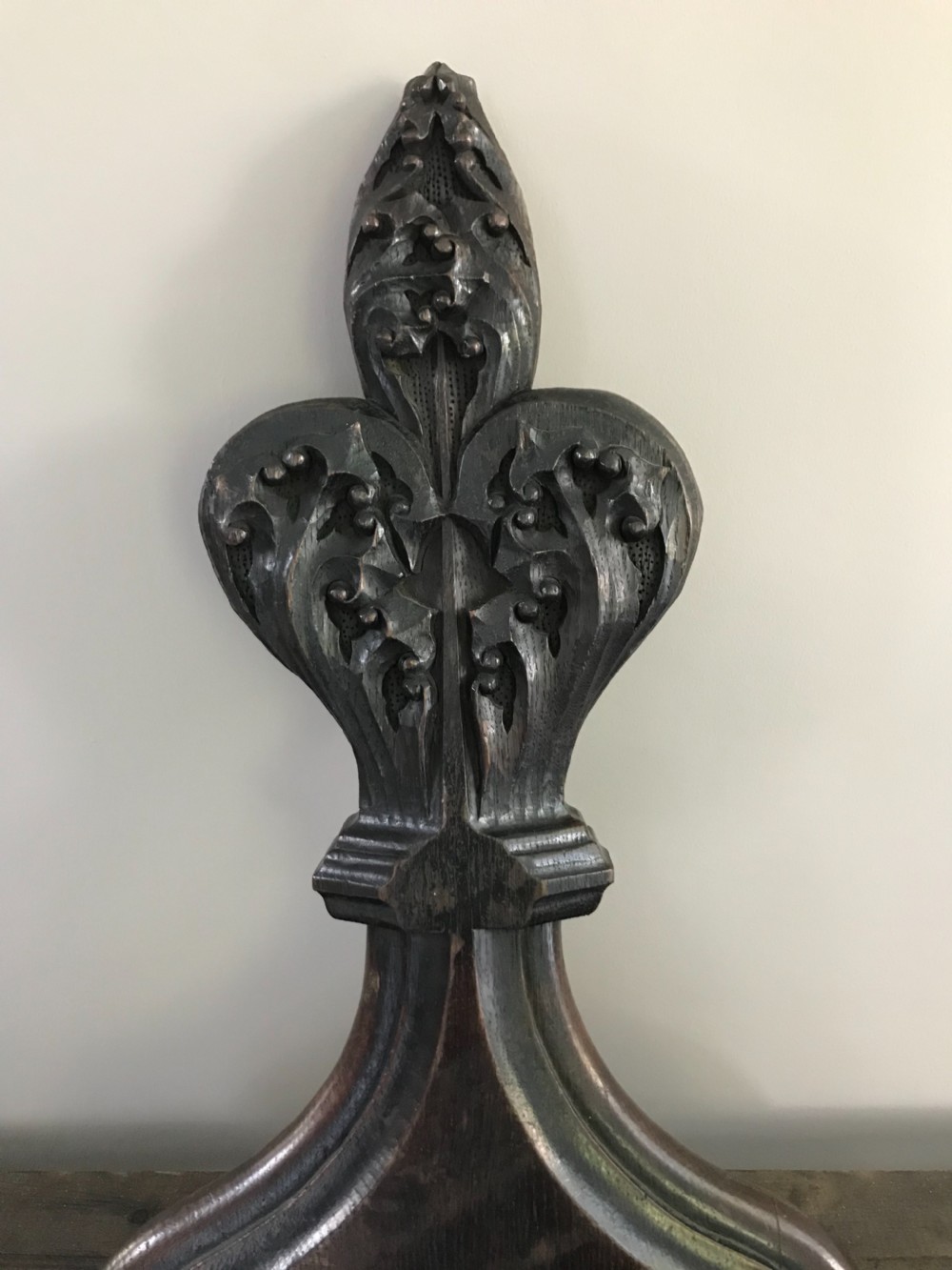 19th Century Carved Oak Gothic Church Poppy Pew End View II