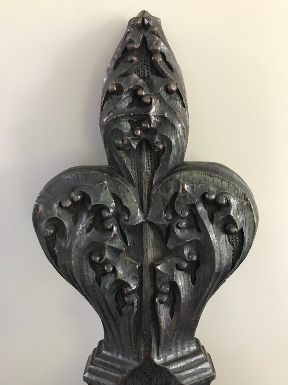 19th Century Carved Oak Gothic Church Poppy Pew End View III