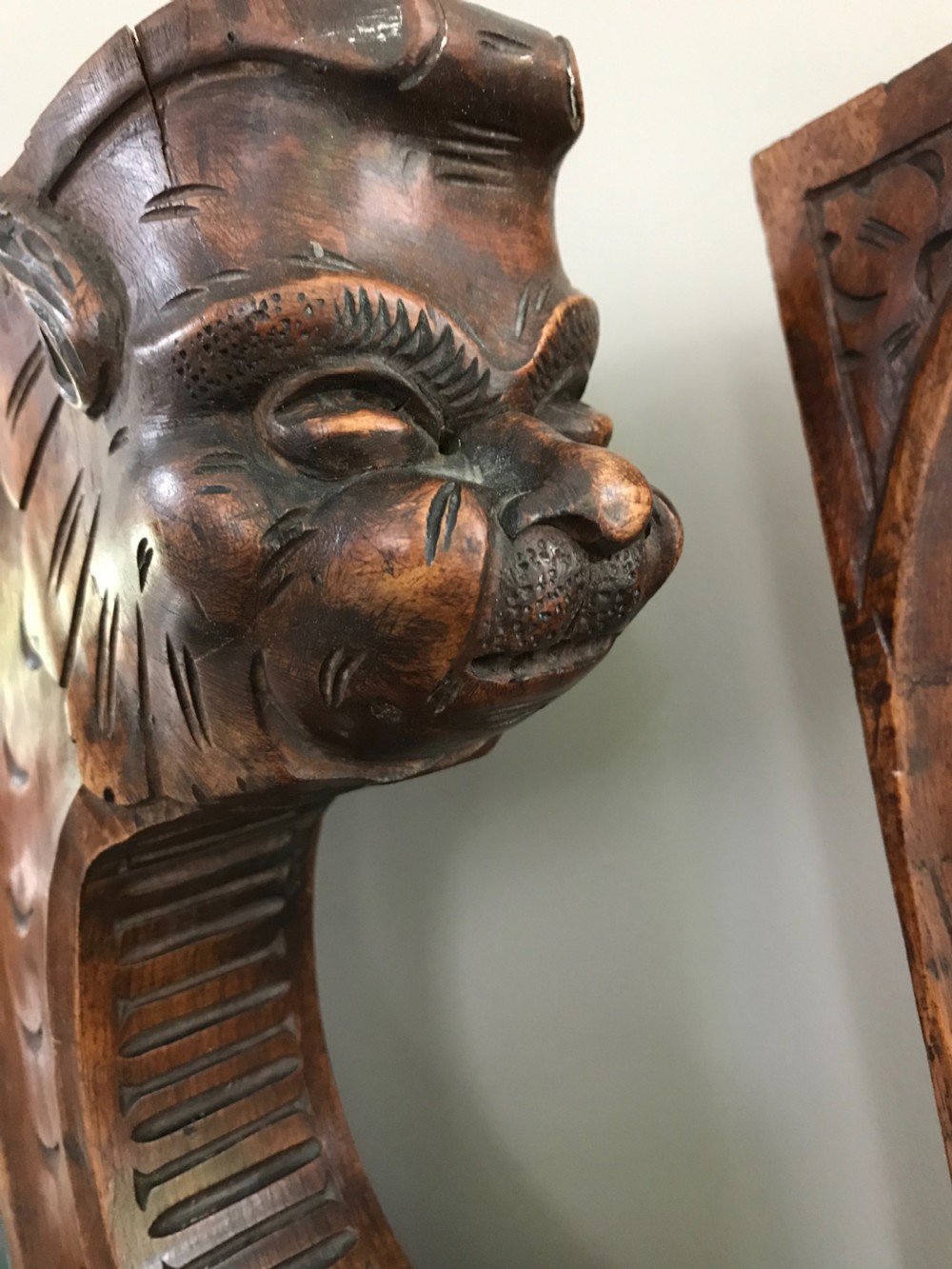 19TH CENTURY CARVED WALNUT BRACKETS GREEN MAN Satyrs View II