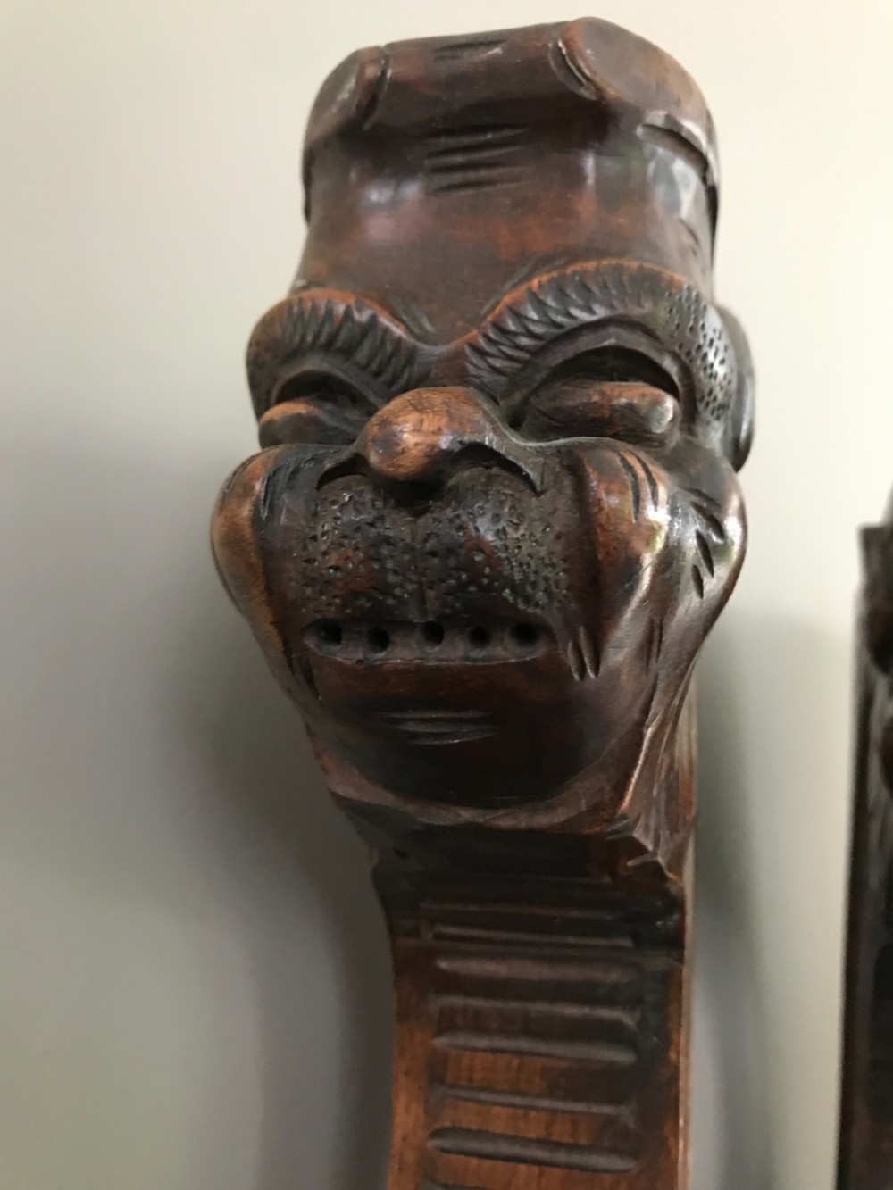 19TH CENTURY CARVED WALNUT BRACKETS GREEN MAN Satyrs View IV