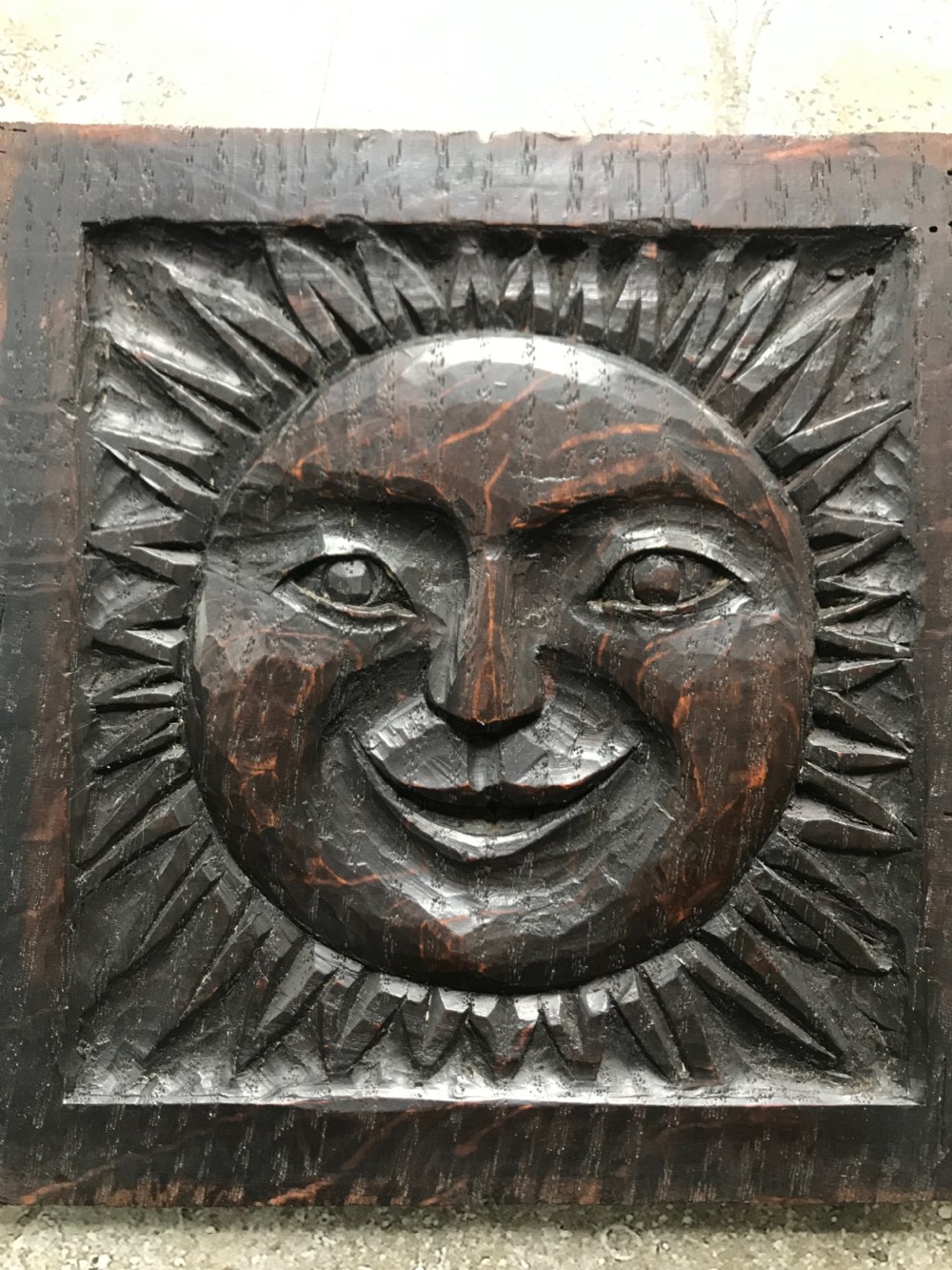 17th Century Carved Oak Panel of the Sun