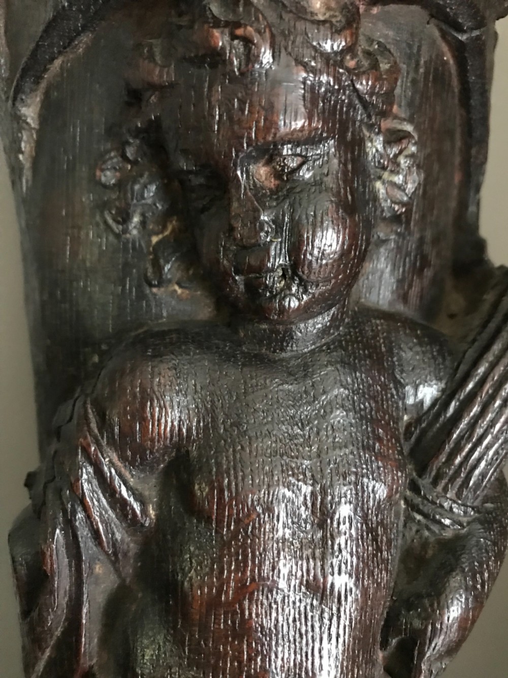 17th Century Carved Oak Cherub View II