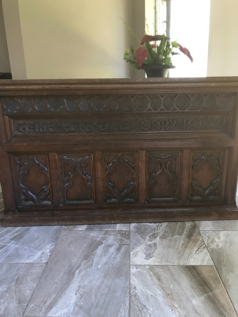 ARTS & CRAFTS GOTHIC REVIVAL Carved Oak Altar Table