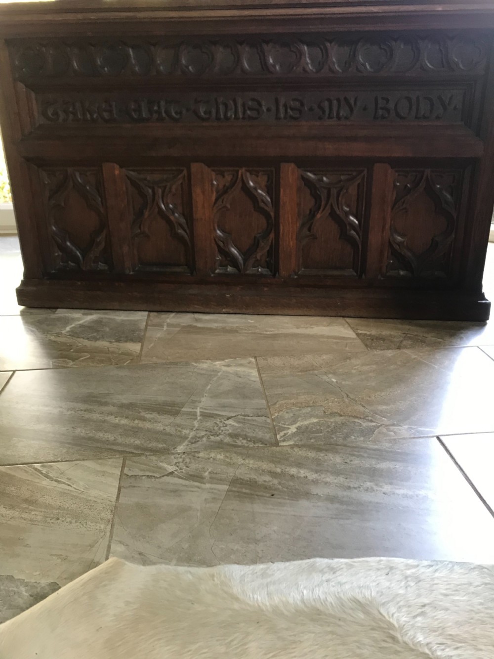 ARTS & CRAFTS GOTHIC REVIVAL Carved Oak Altar Table View II