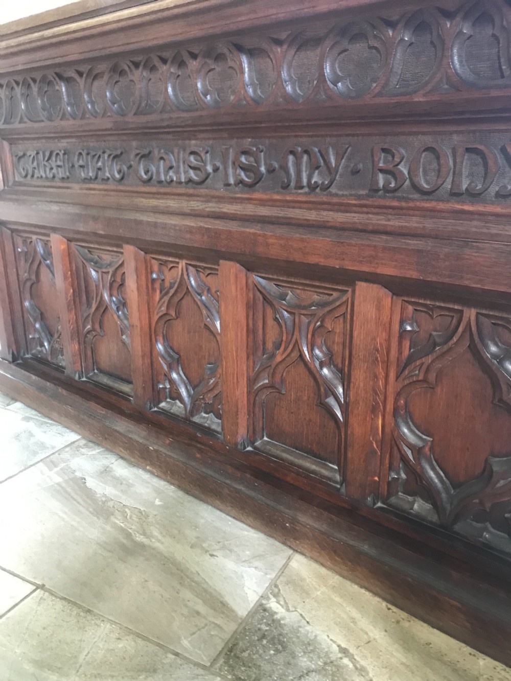 ARTS & CRAFTS GOTHIC REVIVAL Carved Oak Altar Table View IV