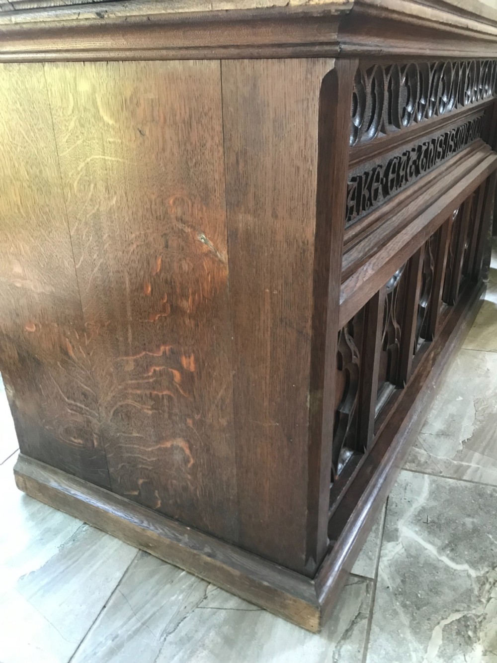 ARTS & CRAFTS GOTHIC REVIVAL Carved Oak Altar Table View V