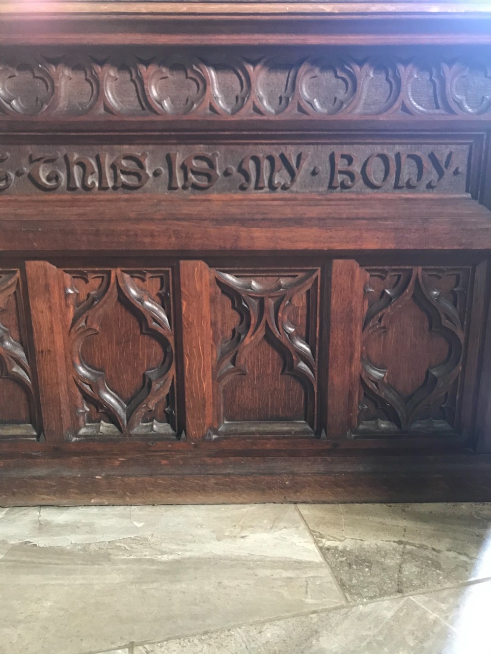 ARTS & CRAFTS GOTHIC REVIVAL Carved Oak Altar Table View VI
