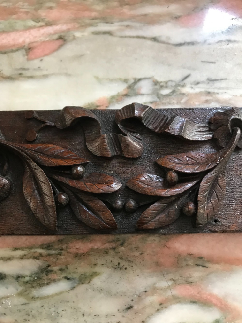 Antique Black Forest Carved Oak Ram's Head Panel View IV