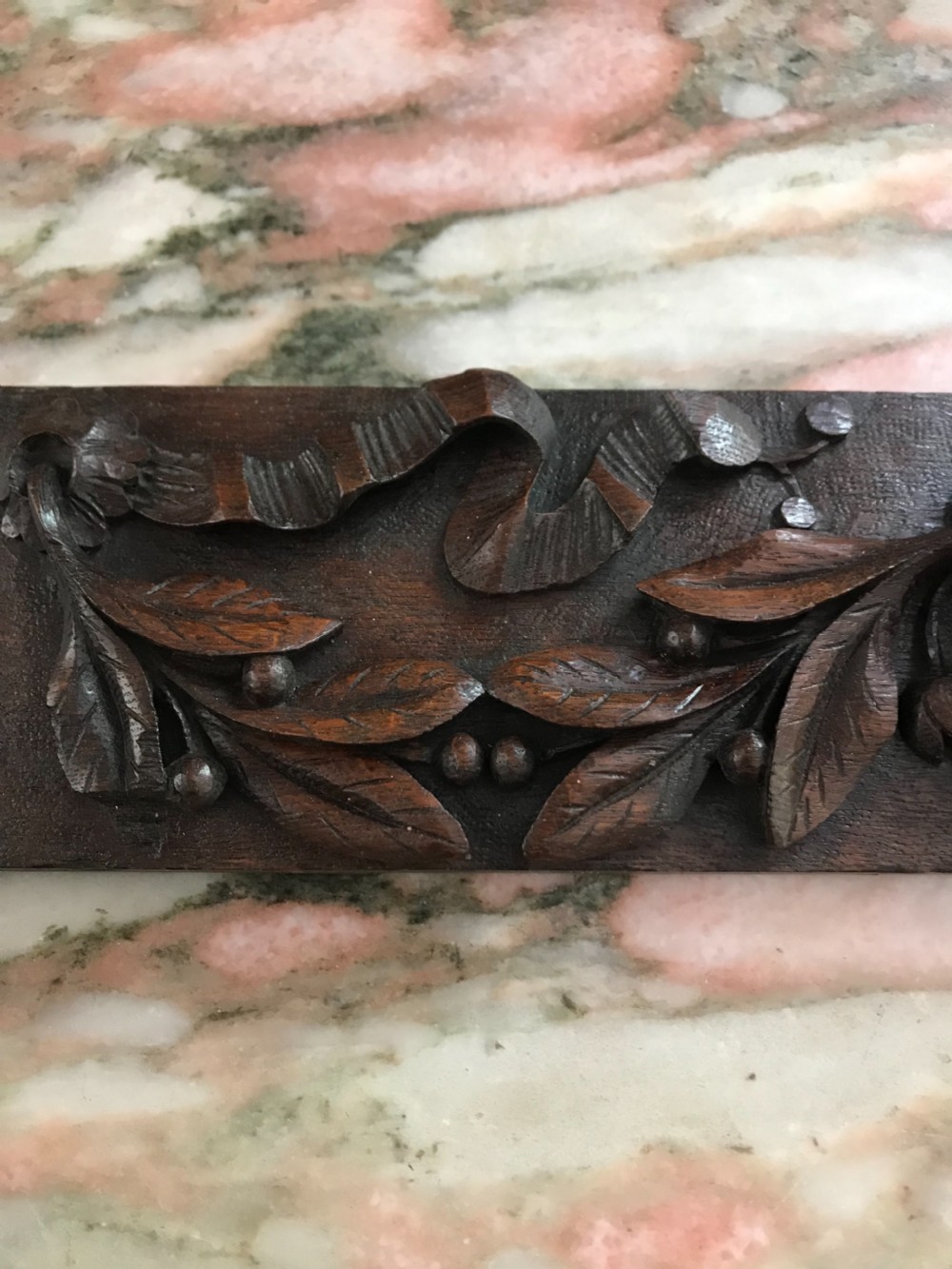 Antique Black Forest Carved Oak Ram's Head Panel View V