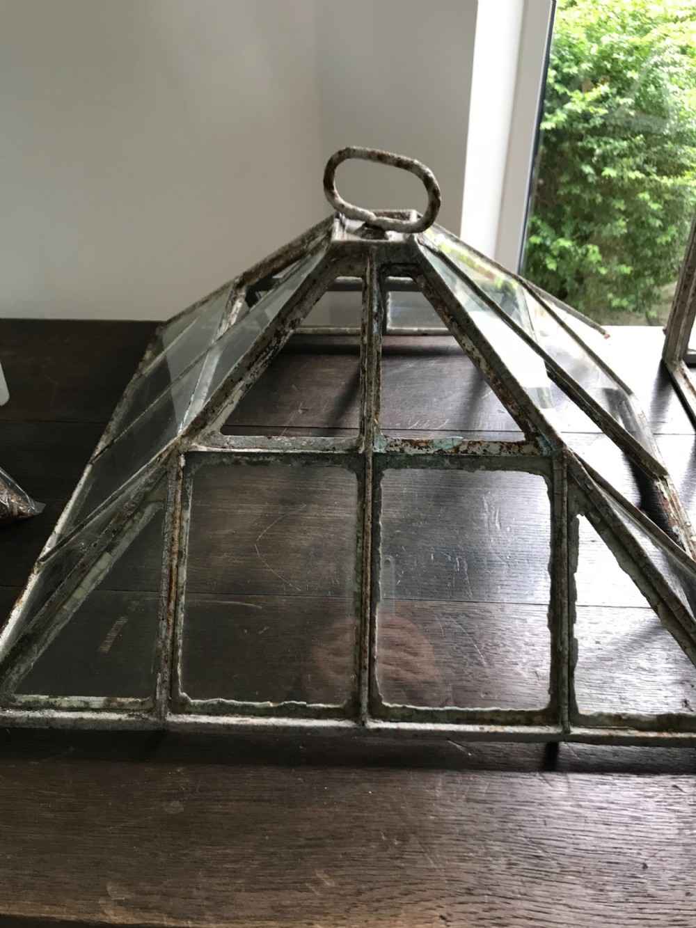 Antique Victorian Cast Iron & Glass Cloche  View II