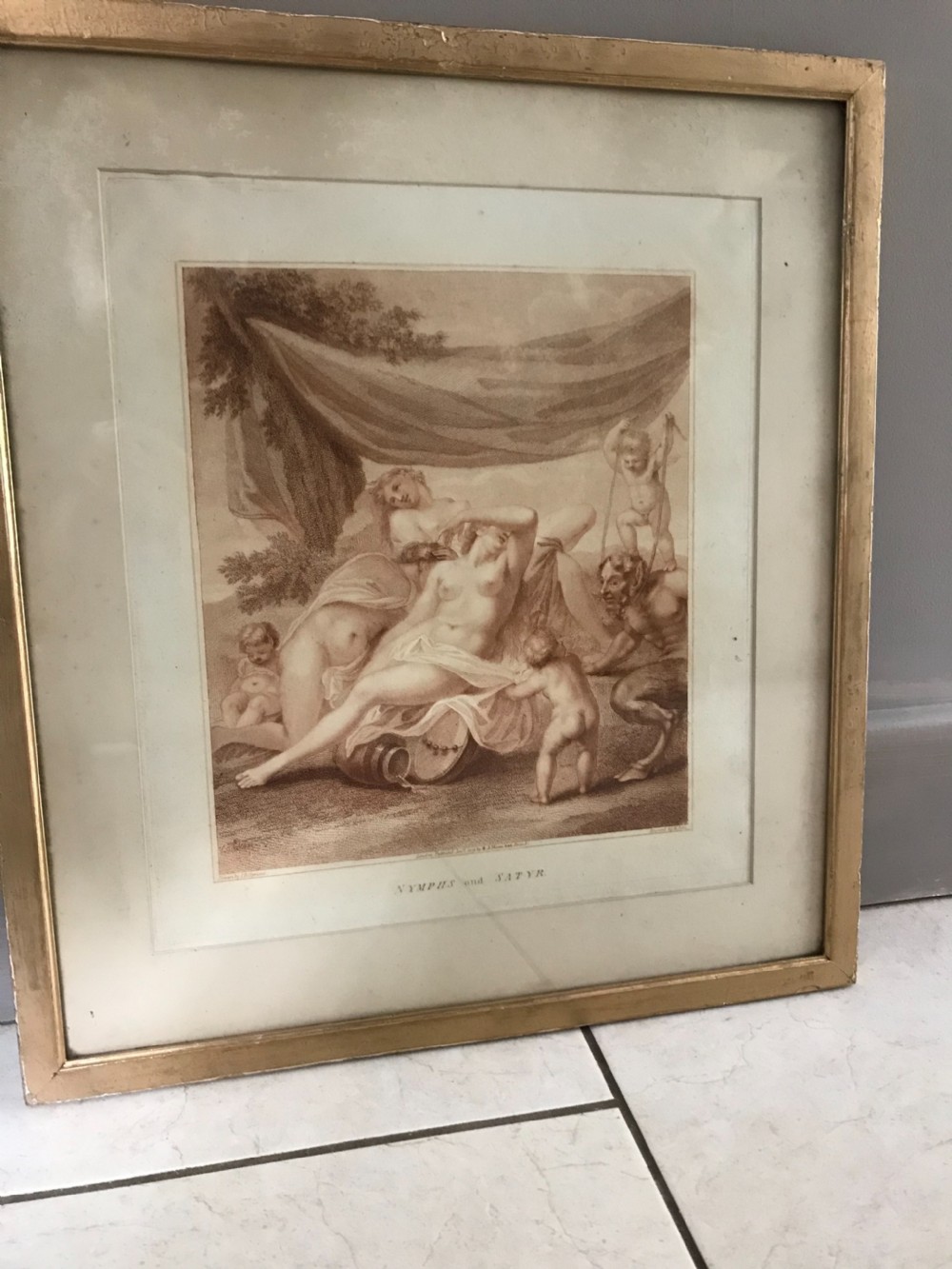 18th Century Cepia Engraving 1809 Nymphs & Satyr Cipriani