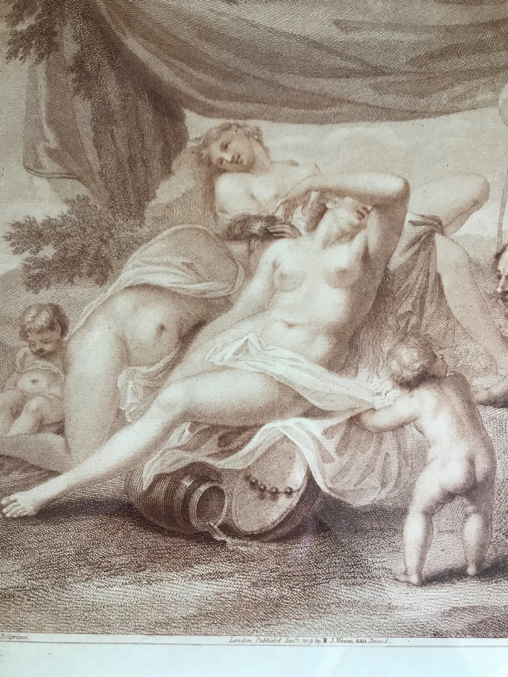 18th Century Cepia Engraving 1809 Nymphs & Satyr Cipriani View IV