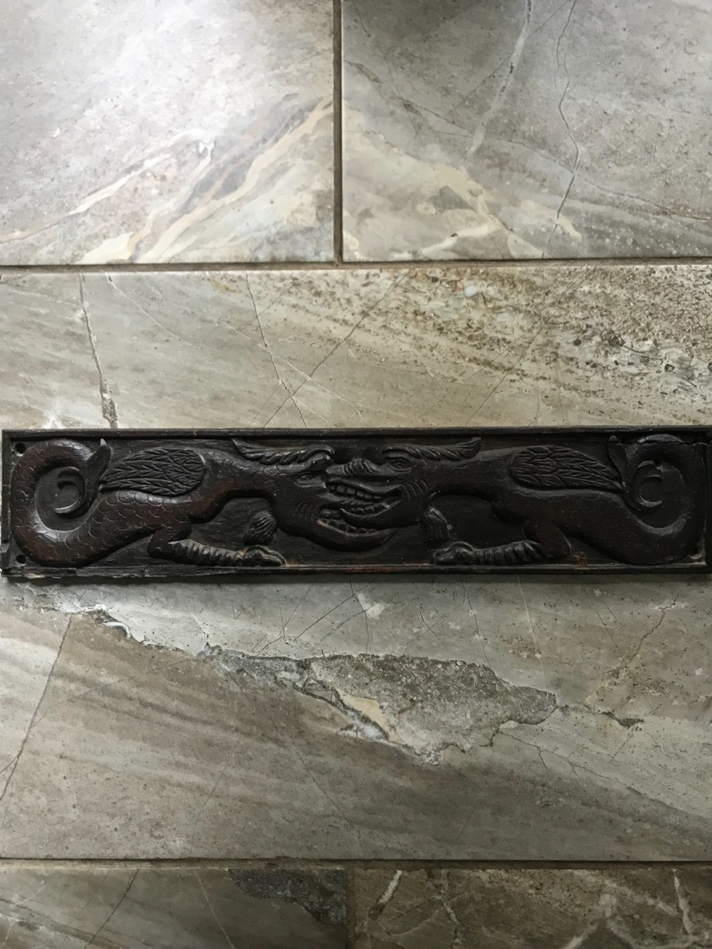 17th Century Carved oak Celtic Welsh Dragon Panel