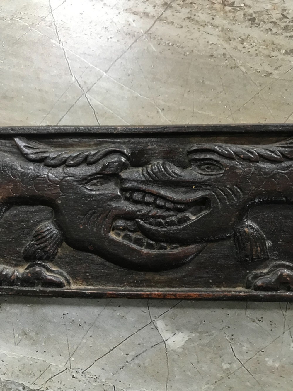 17th Century Carved oak Celtic Welsh Dragon Panel View II