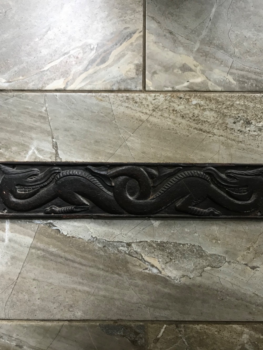 17th Century Carved Oak Welsh Celtic Dragon Panel. 