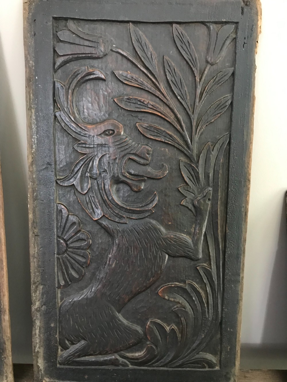 18th Century Carved Oak WELSH Dragon Panel