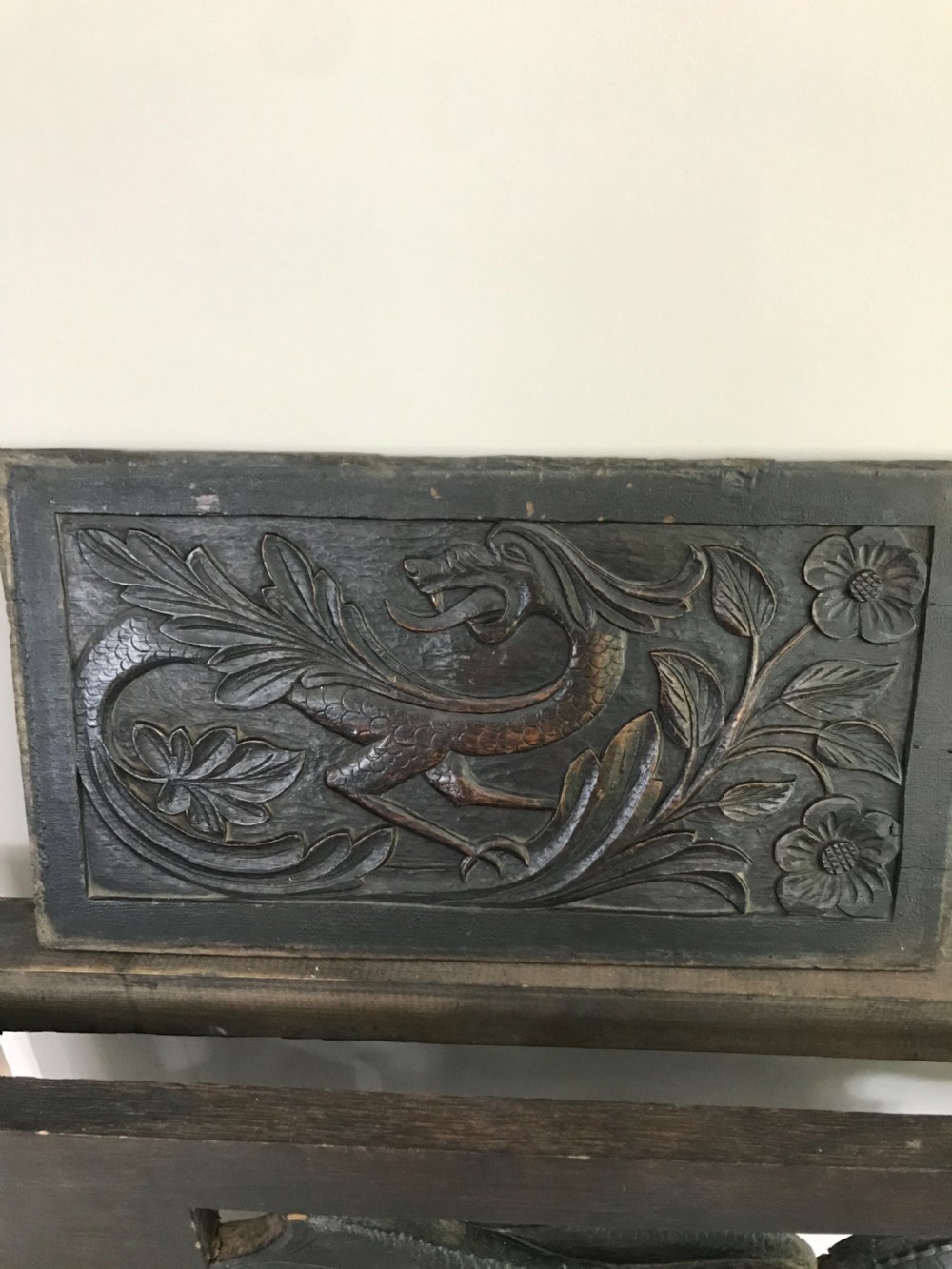 18th Century Welsh  Carved Oak Dragon Panel 