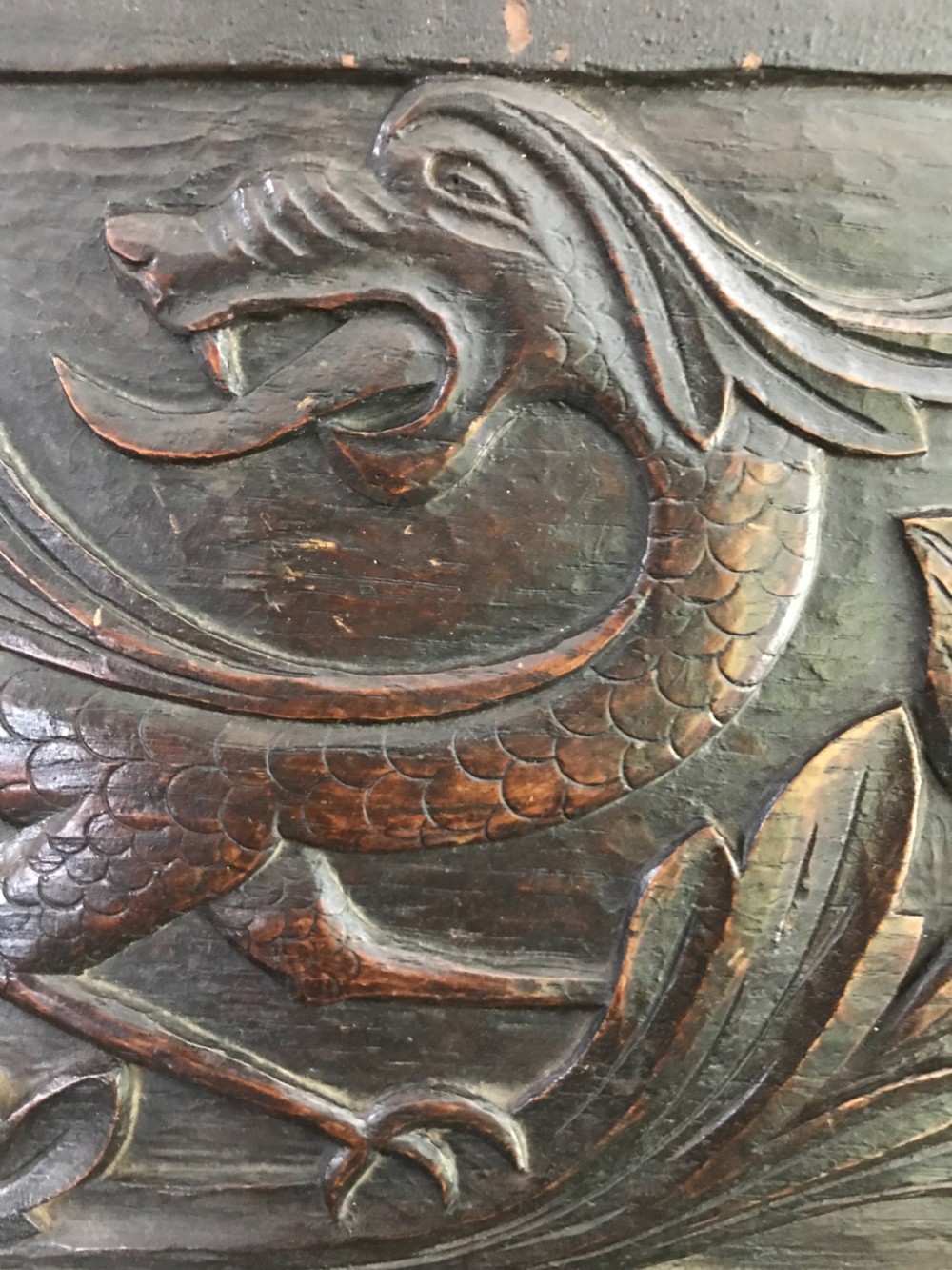 18th Century Welsh  Carved Oak Dragon Panel  View II