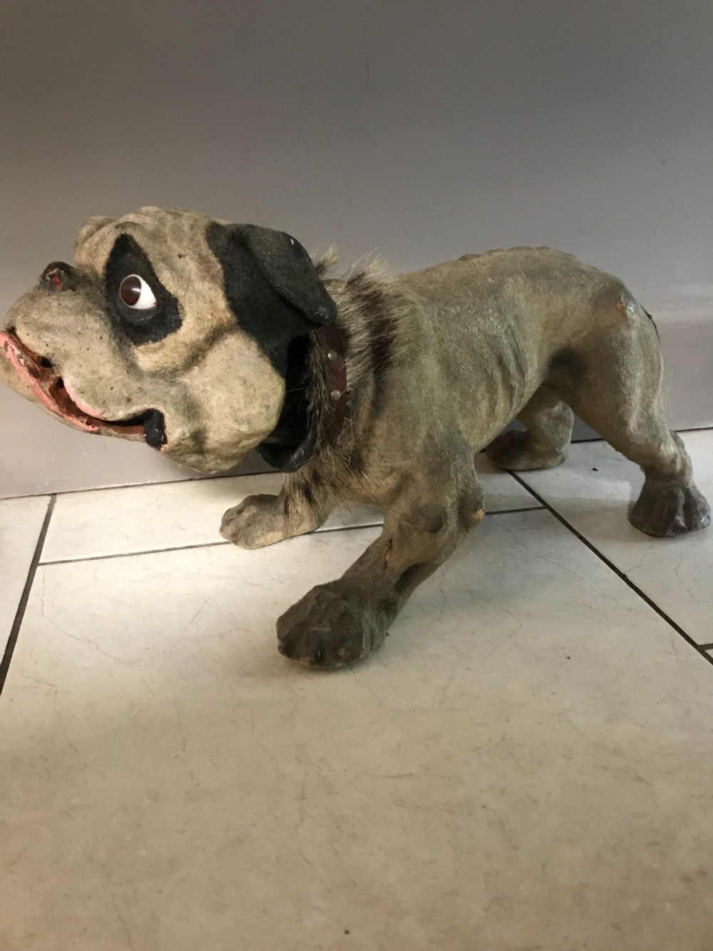 Rare 19th Century Roullet & Decamps Papier Mache French Bulldog DOG