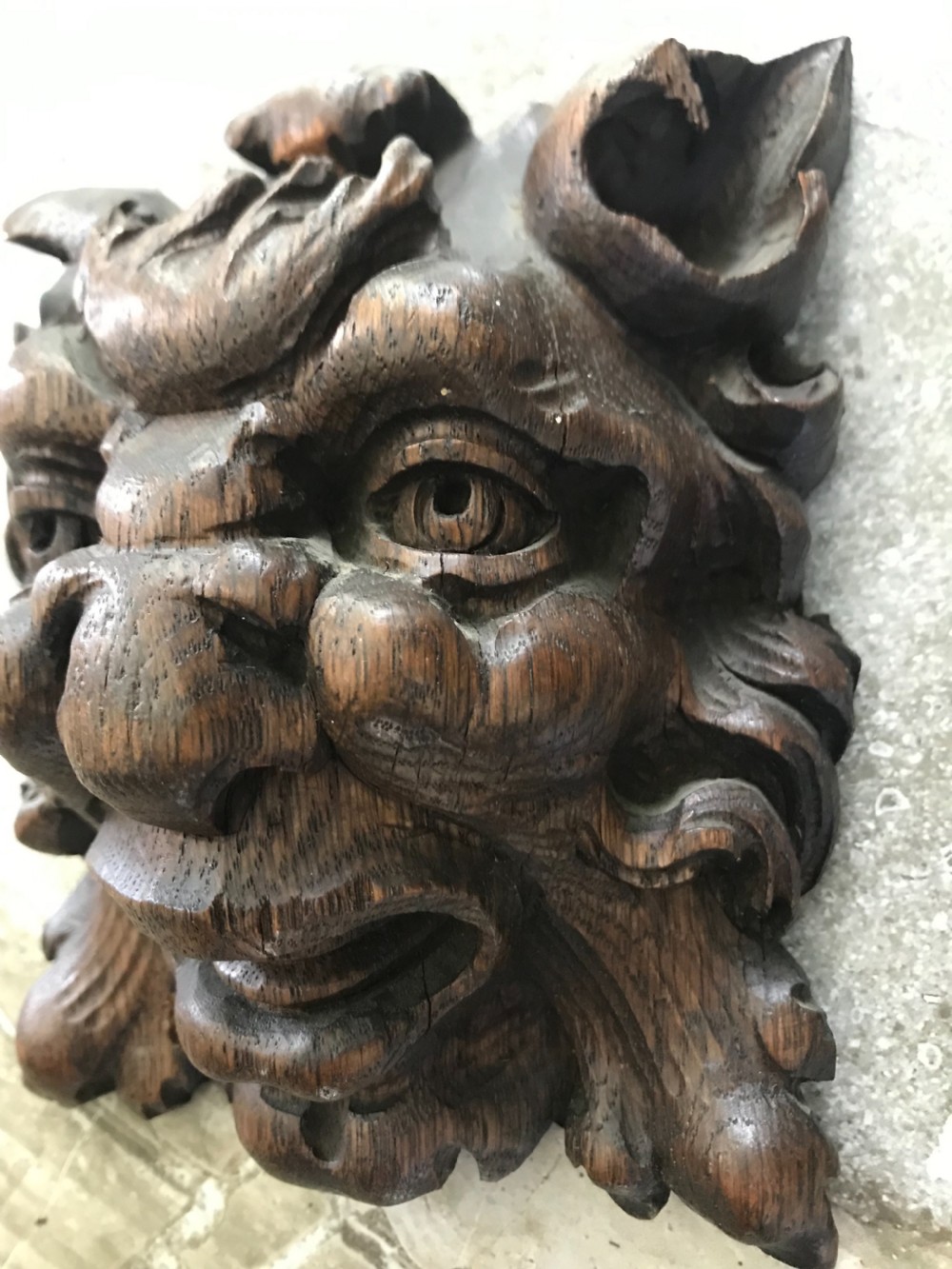 19th Century Heavy Carved Oak GARGOYLE Ceiling Boss View III