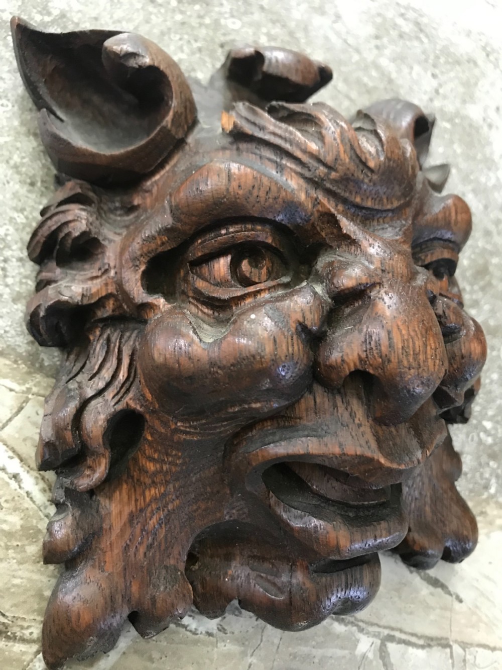 19th Century Heavy Carved Oak GARGOYLE Ceiling Boss. View II