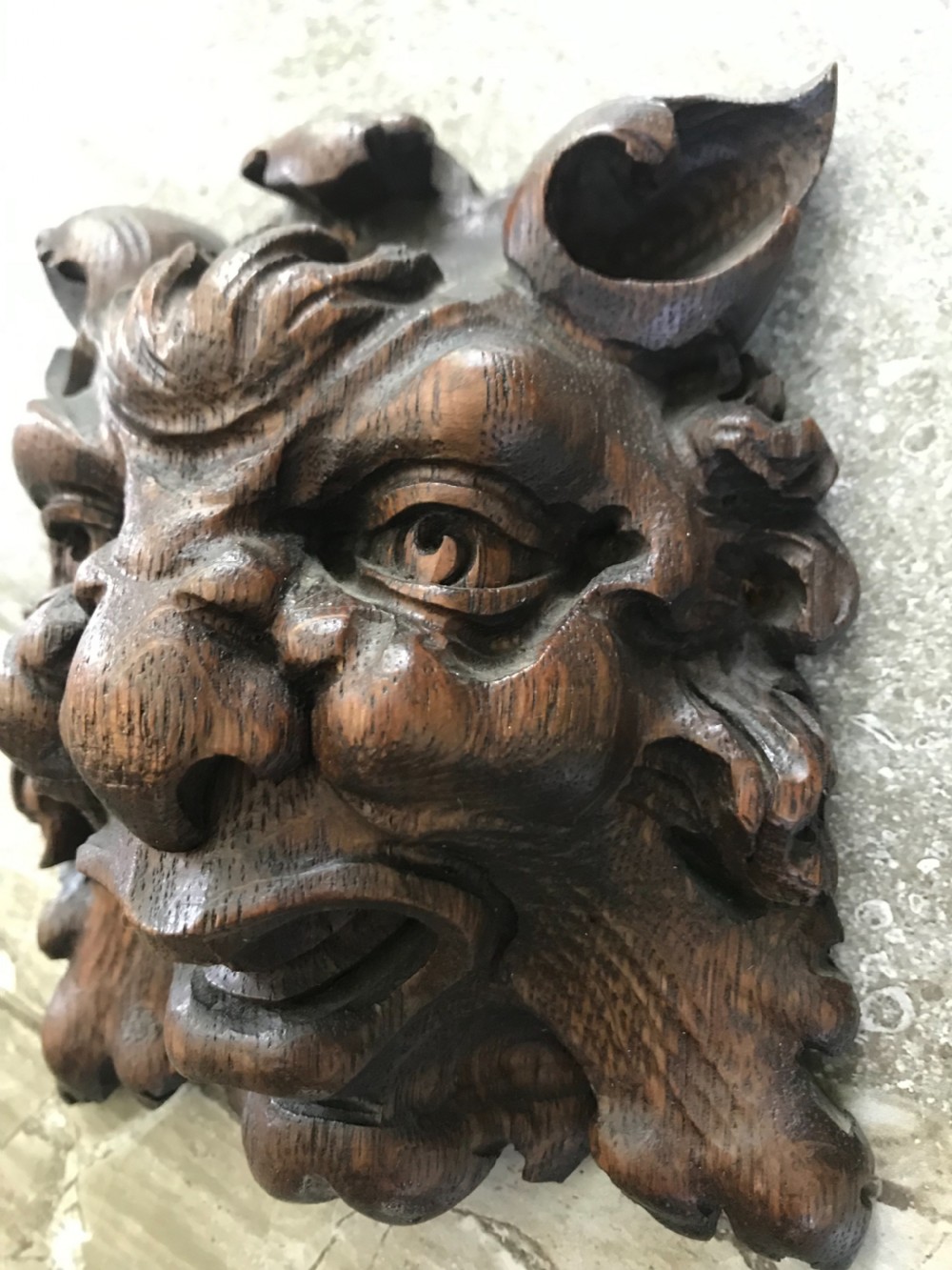 19th Century Heavy Carved Oak GARGOYLE Ceiling Boss. View III