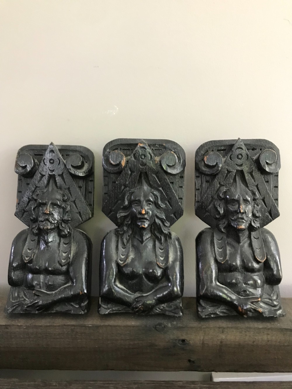 Antique 18th Century Carved Oak Caryatids