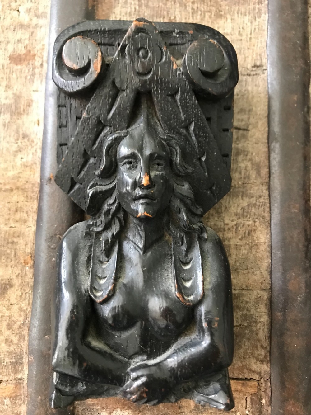 Antique 18th Century Carved Oak Caryatids View III