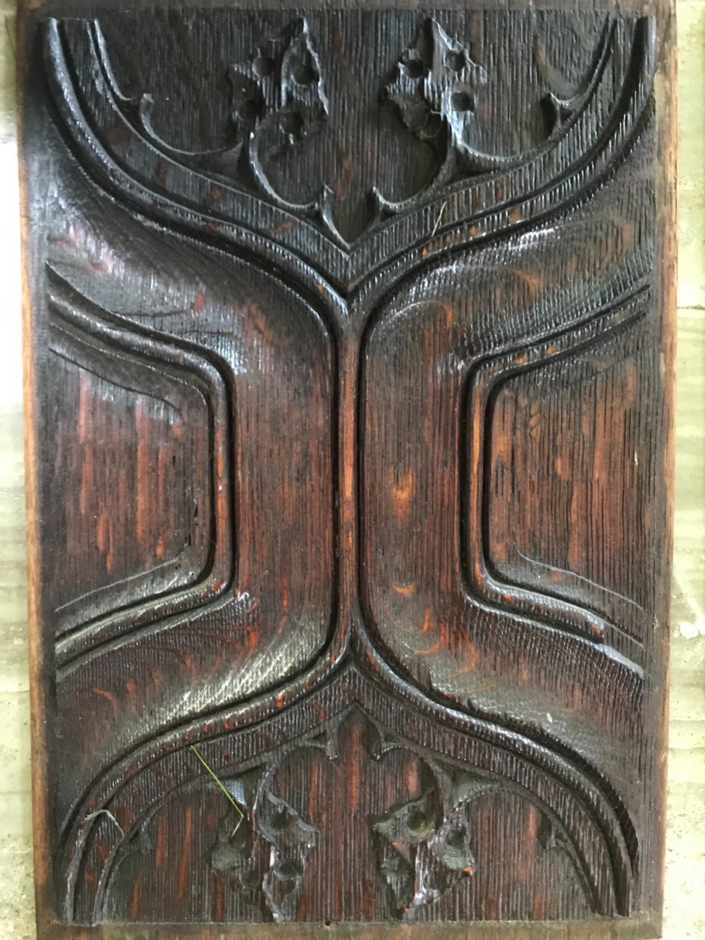 RARE 17th Century Carved Oak Gothic Revival Parchemin Panel No.1