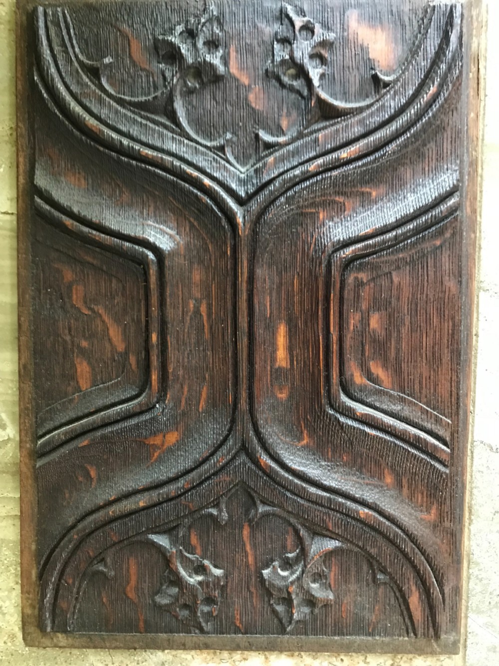 Rare 17th Century Carved Oak Parchemin Gothic Revival Panel