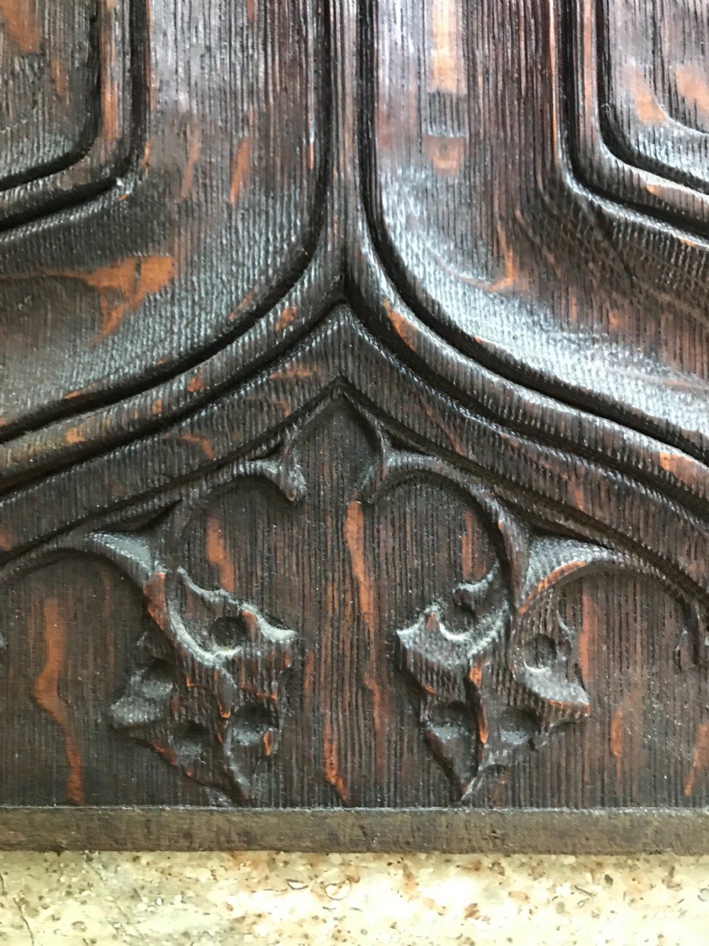 Rare 17th Century Carved Oak Parchemin Gothic Revival Panel View II