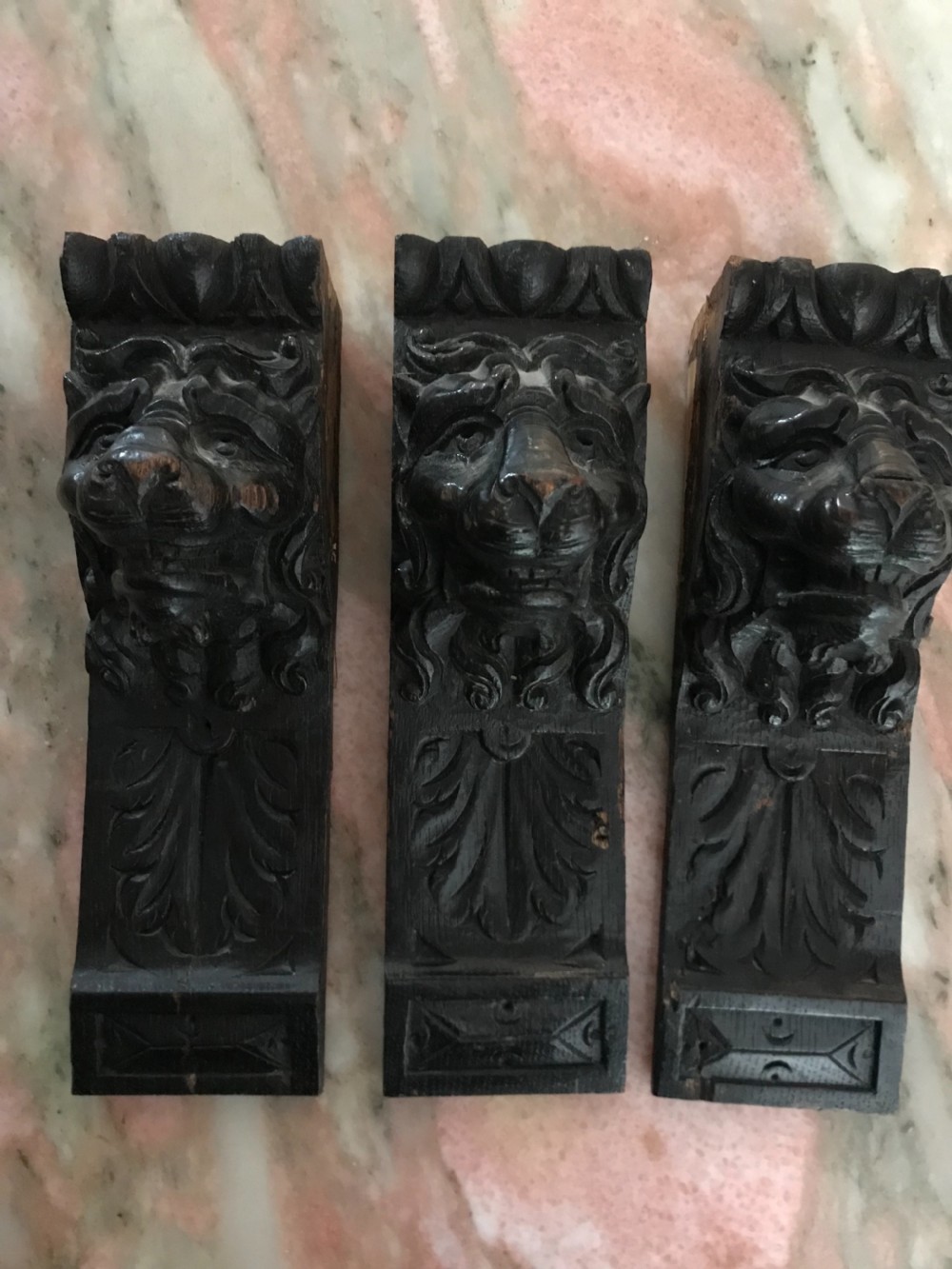 19th Century Carved Oak Lion Caryatid Panels