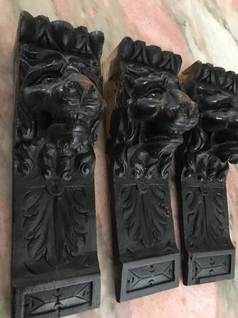 19th Century Carved Oak Lion Caryatid Panels View II
