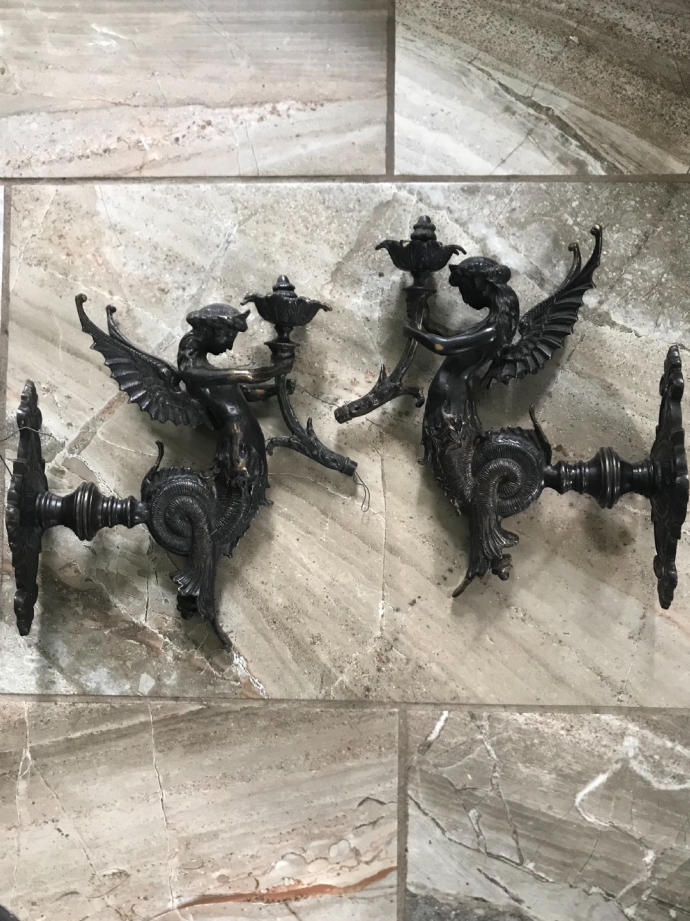 Victorian Bronze Angel Wall Lights Sconces
