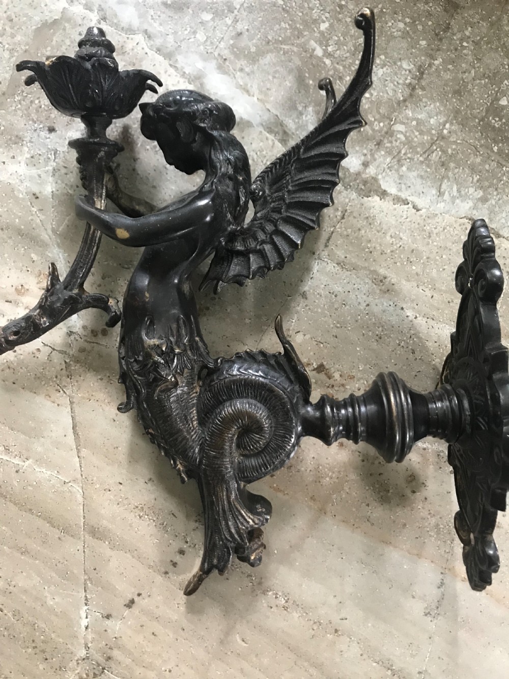Victorian Bronze Angel Wall Lights Sconces View II