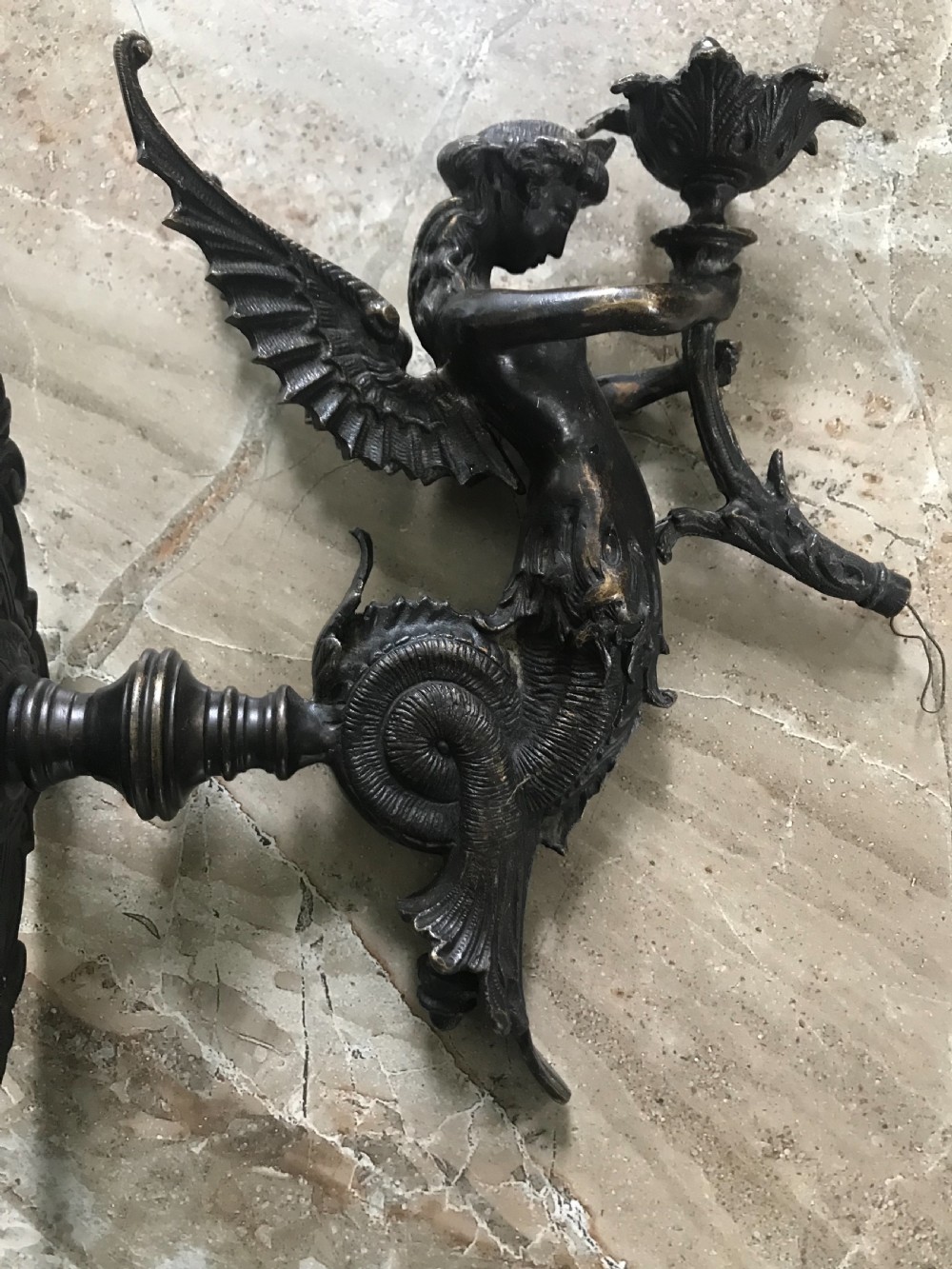 Victorian Bronze Angel Wall Lights Sconces View III