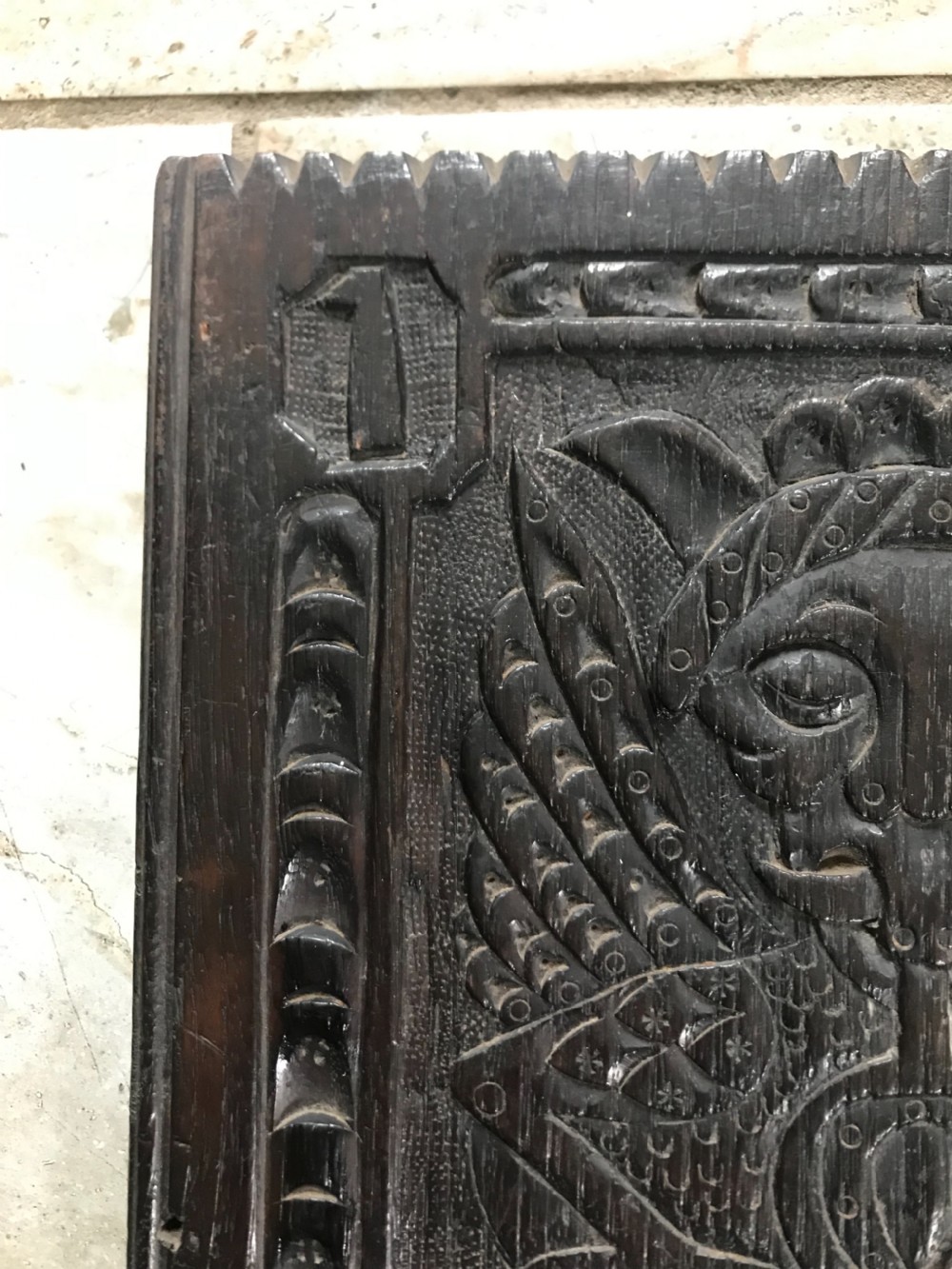 PAIR Rare 16th Century Mythical Winged Devil Carved Oak Panels 1515 View VII