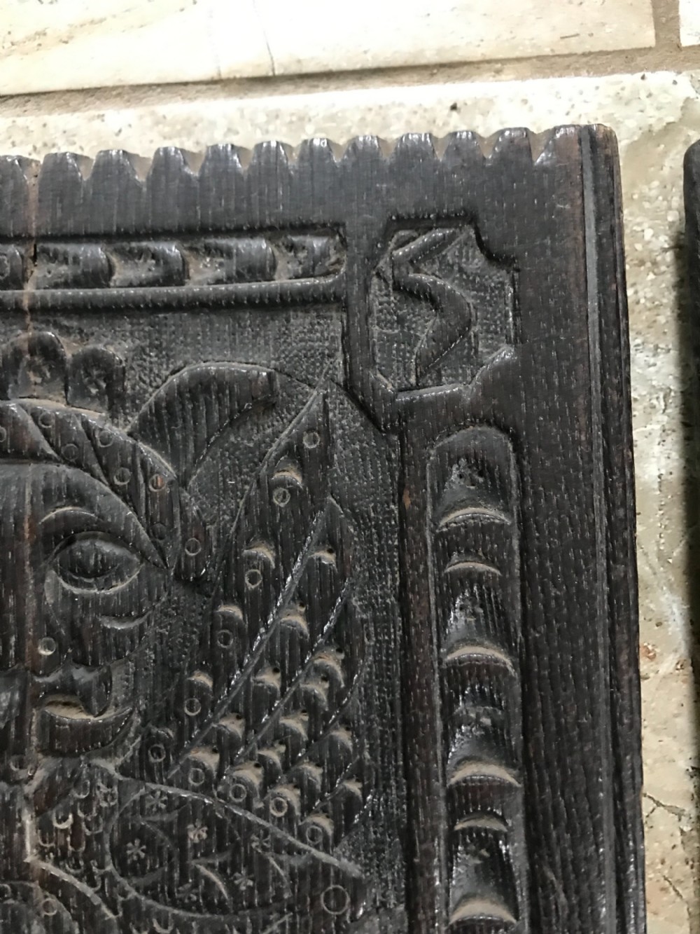 PAIR Rare 16th Century Mythical Winged Devil Carved Oak Panels 1515 View VIII