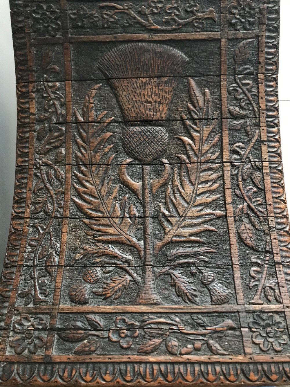 18th Century CARVED OAK GREEN MAN SCOTTISH STOOL View II