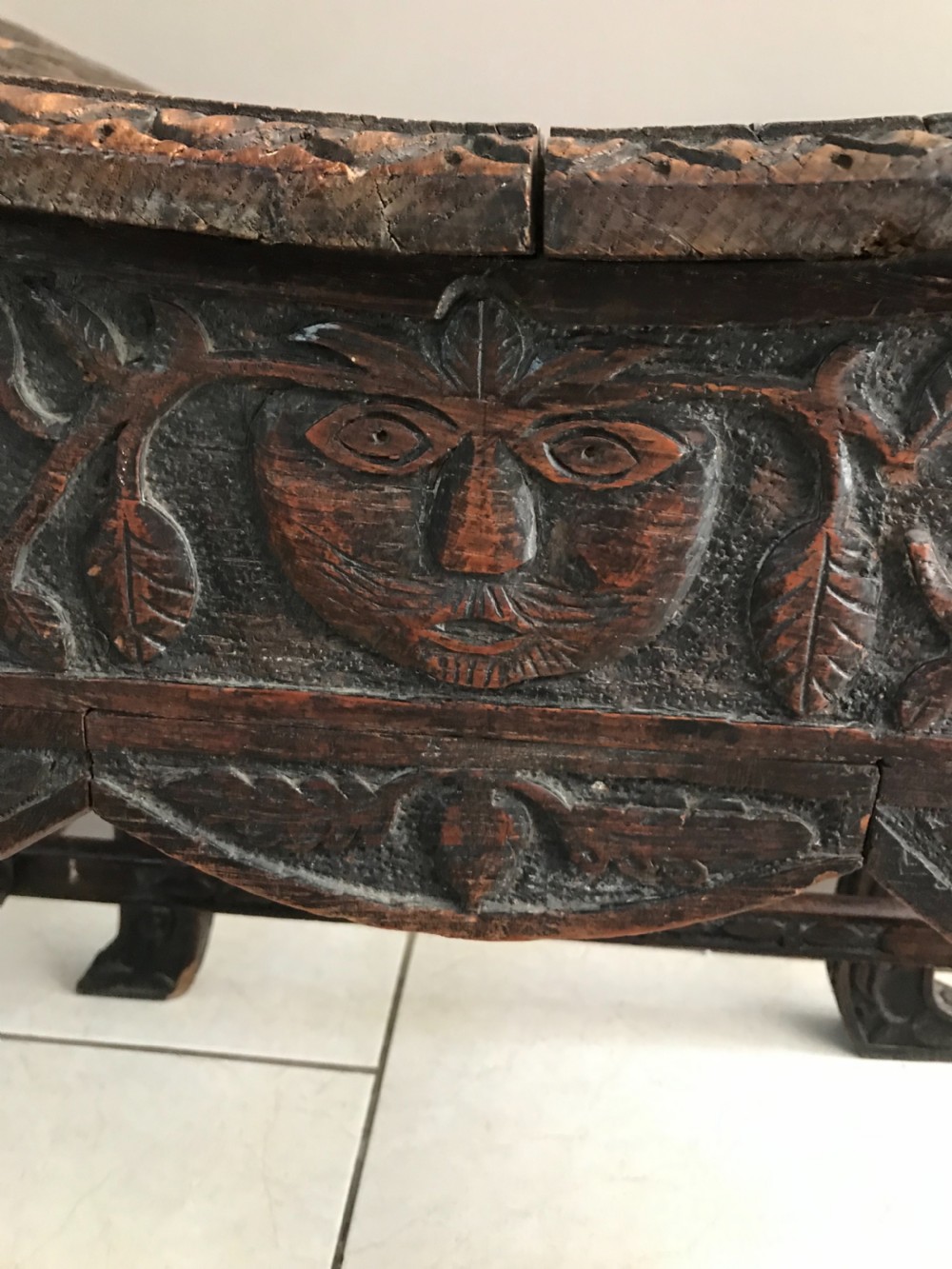 18th Century CARVED OAK GREEN MAN SCOTTISH STOOL View IV
