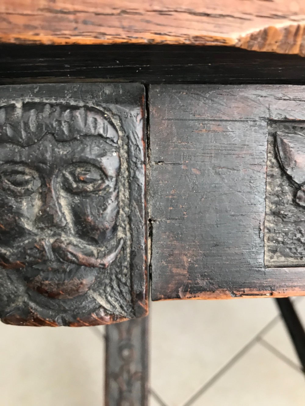 18th Century CARVED OAK GREEN MAN SCOTTISH STOOL View V