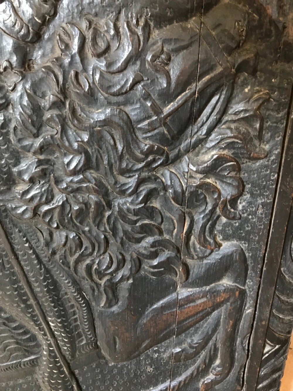 Large 18th Century Carved Oak Panel of St George and the Dragon View III