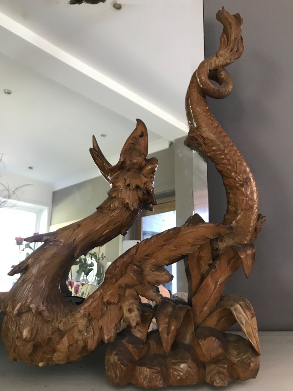 19th Century French Carved Walnut Dragon Overmantel Mirror Gabriel Viardot View V