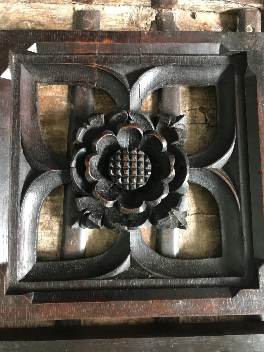 Antique Carved Oak Tudor ROSE Ceiling Boss Panel